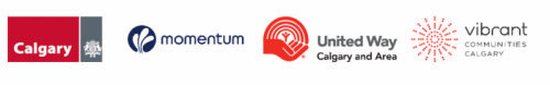 Logos for The City of Calgary, Momentum, United Way of Calgary and Area, and Vibrant Communities Calgary.