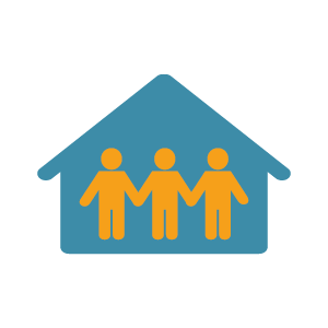 A house with people inside holding hands.